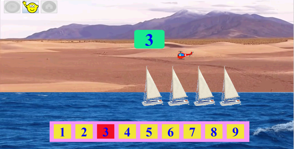 Interactive counting activity with sailboats for preschool children in FirstMaths software.