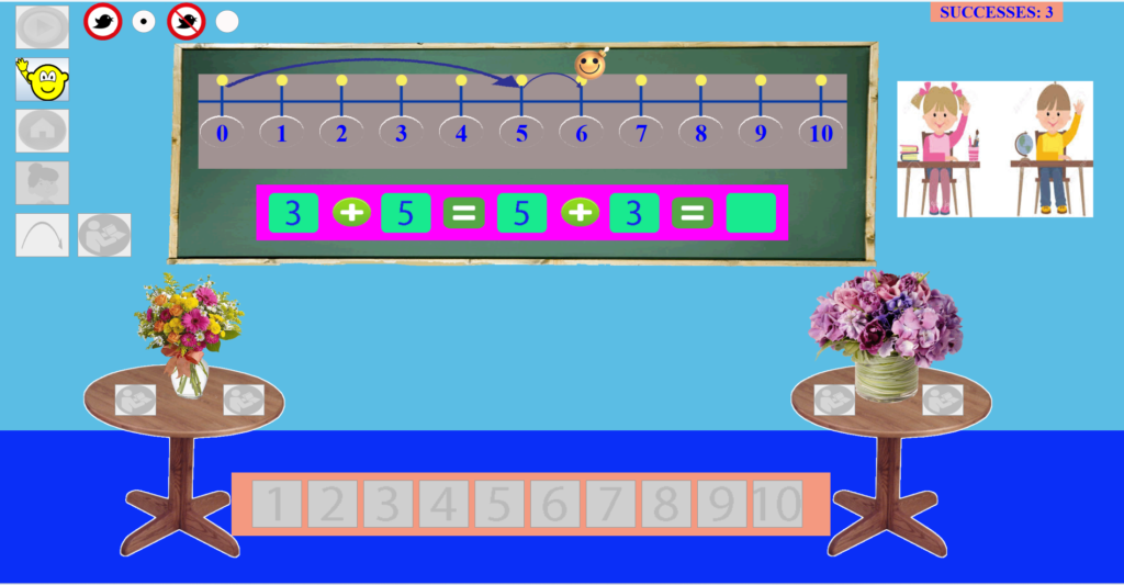 Solving addition problems using a number line in FirstMaths Windows software.